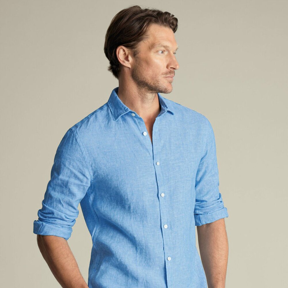 Charles Tyrwhitt Pure Linen Shirt - Ocean Blue
